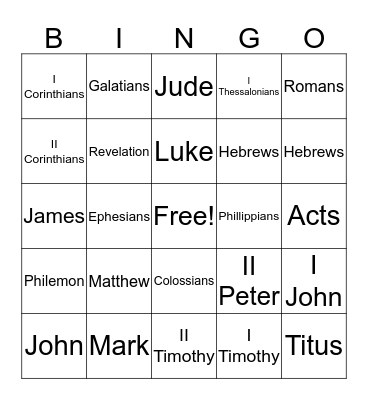 BIBLE BINGO Card