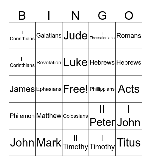 BIBLE BINGO Card