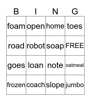 SPELLING WORDS BINGO Card
