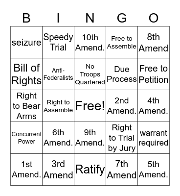 Bill of Rights Bingo Card
