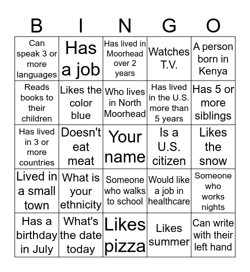Student Mingle 3 Bingo Card