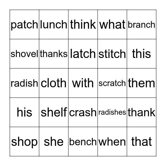 Our Words Bingo Card