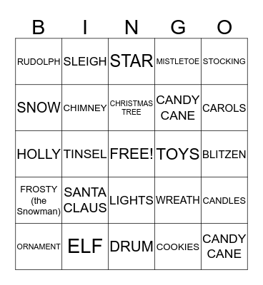 Holiday Words Bingo Card