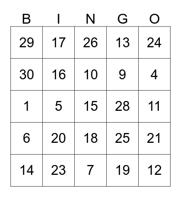 Los numeros Bingo Card