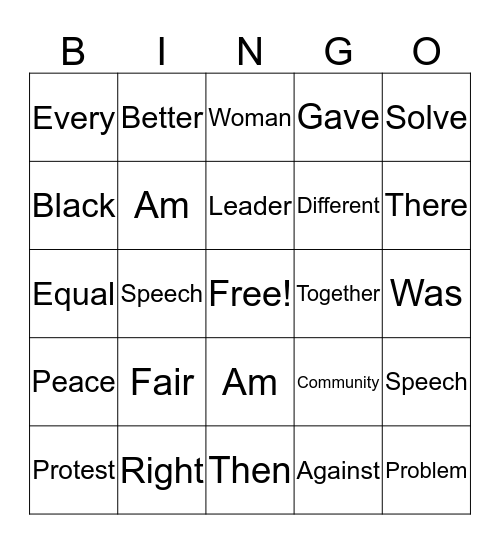Keeping the Peace Bingo Card