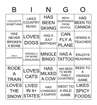 Mingle Bingo Card