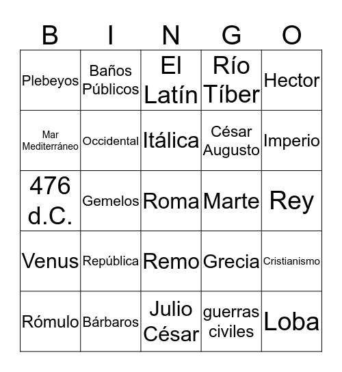Video de la Antigua Roma Bingo Card
