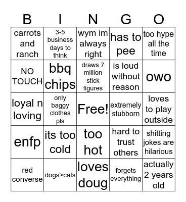 zoe Bingo Card