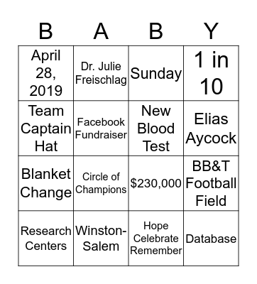 March for Babies Bingo Card