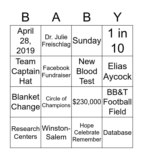 March for Babies Bingo Card