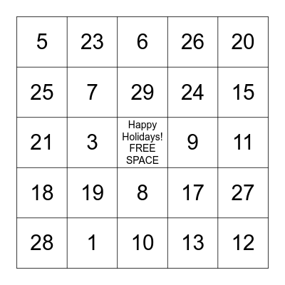 Holiday Bingo Hunt Bingo Card