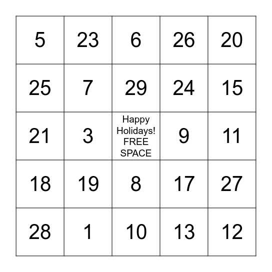 Holiday Bingo Hunt Bingo Card