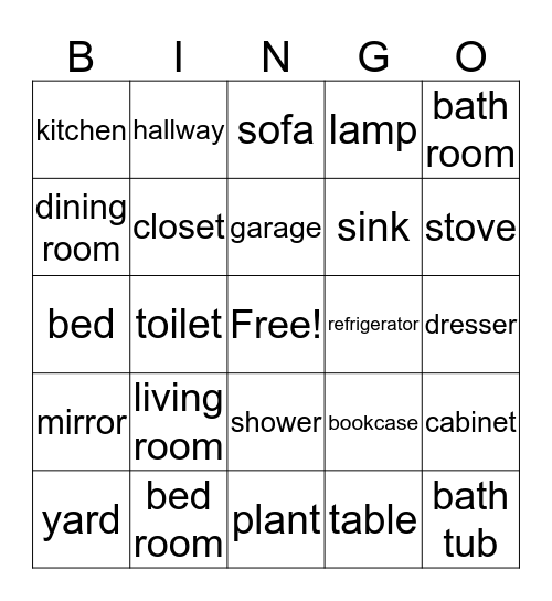 Furniture Bingo Card