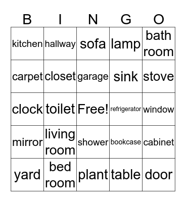 Furniture Bingo Card