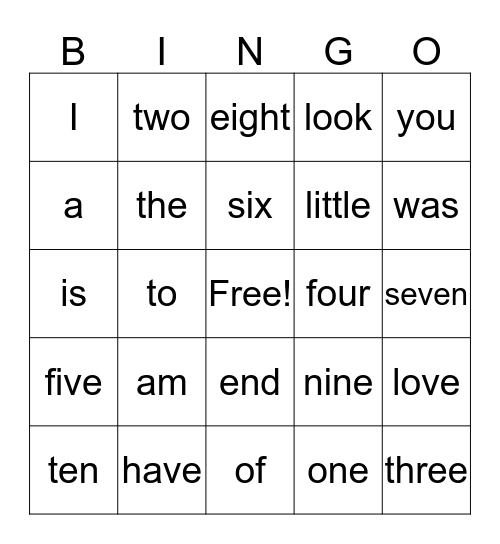 Kindergarten Tiger Time Bingo Card