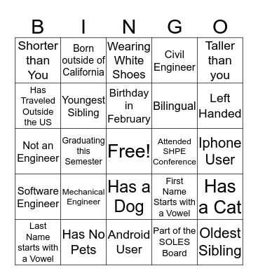 SOLES BINGO Card