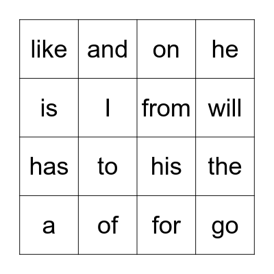 Words I know Bingo Card