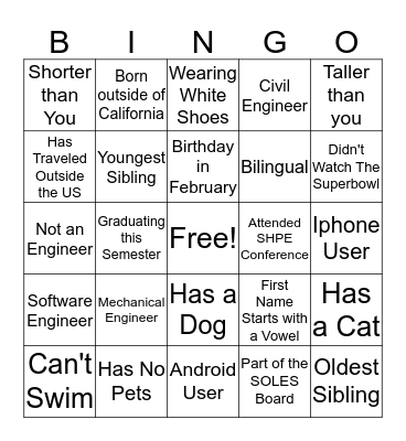 SOLES BINGO Card