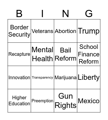 Texas State of the State Bingo Card