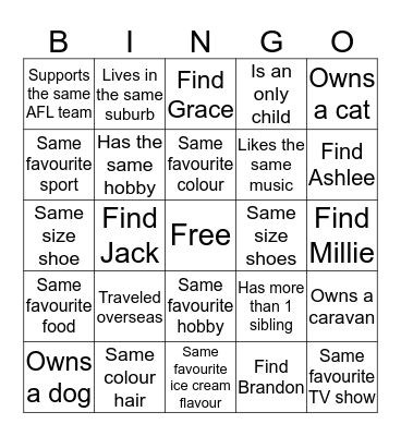 Getting to know ya! Bingo Card