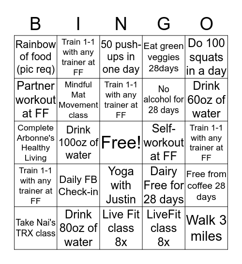 Healthy Habits Bingo Card