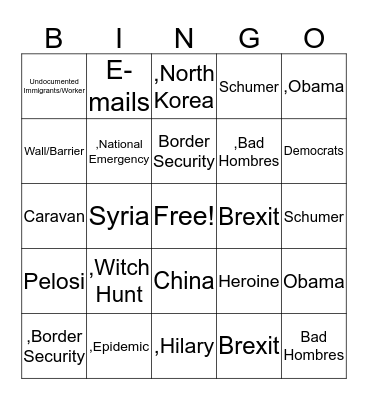 SOTU 2019 Bingo Card