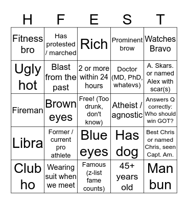 Ho Fest 2019 Bingo Card
