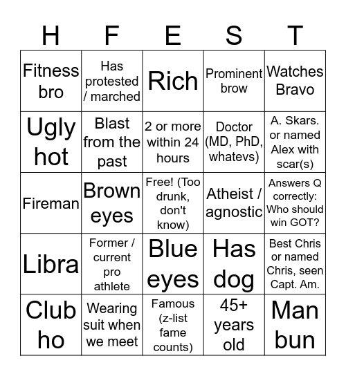Ho Fest 2019 Bingo Card