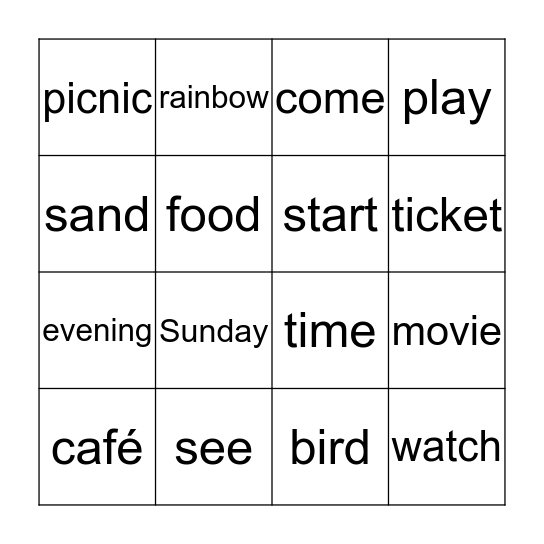 At the park  Bingo Card