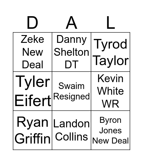Free Agent Bingo Card