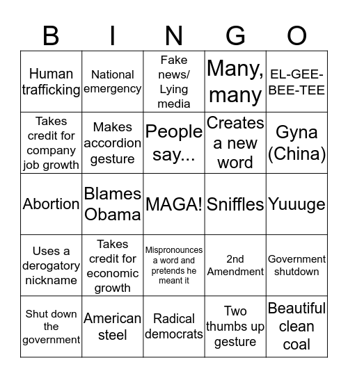 SOTU Bingo Card