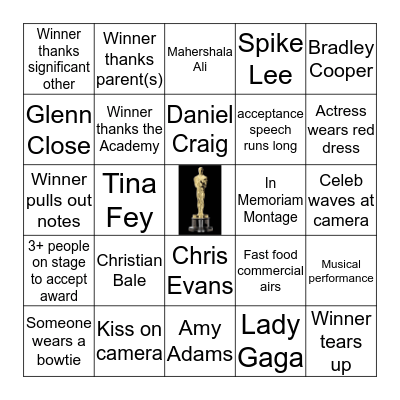 2019 OSCARS BINGO Card