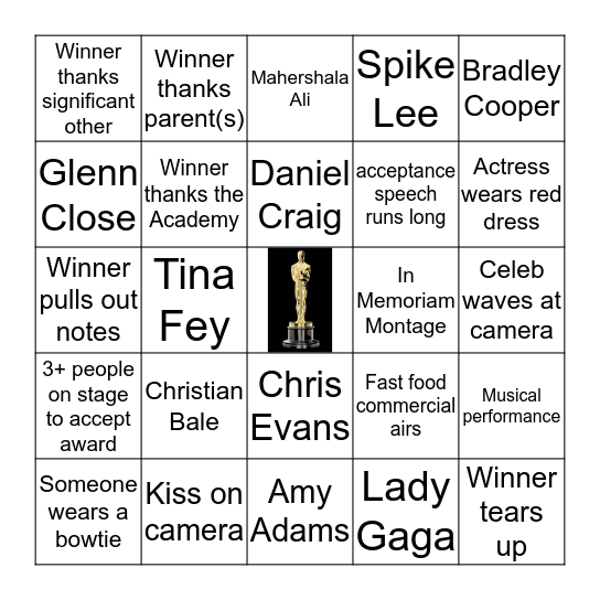 2019 OSCARS BINGO Card