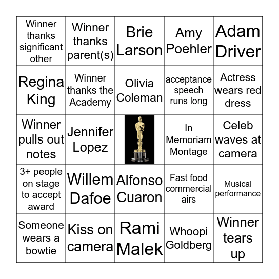 2019 OSCARS BINGO Card