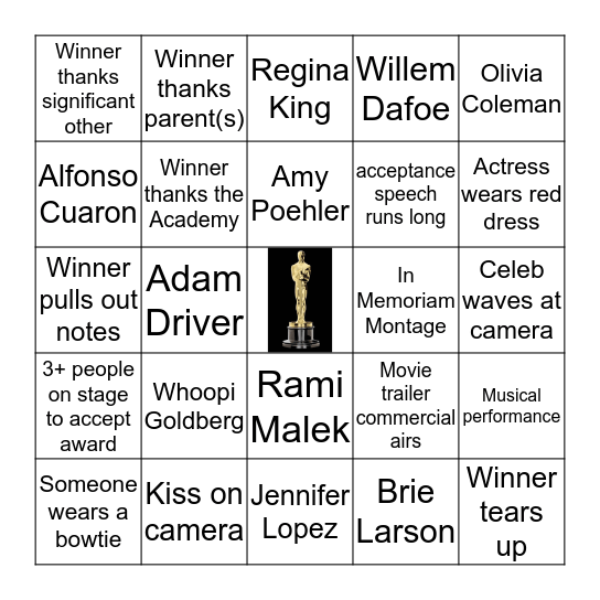 2019 OSCARS BINGO Card