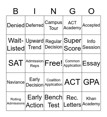 College Lingo Bingo Card