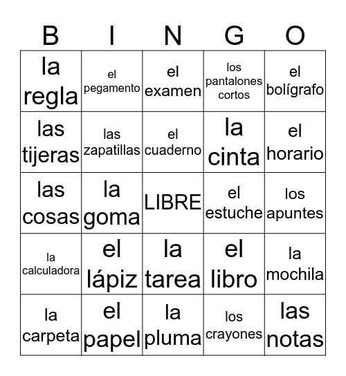 LA ESCUELA- A Bingo Card