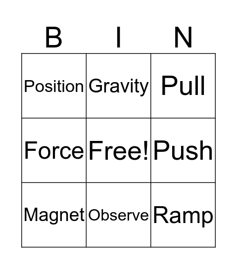 Force and Motion Bingo Card