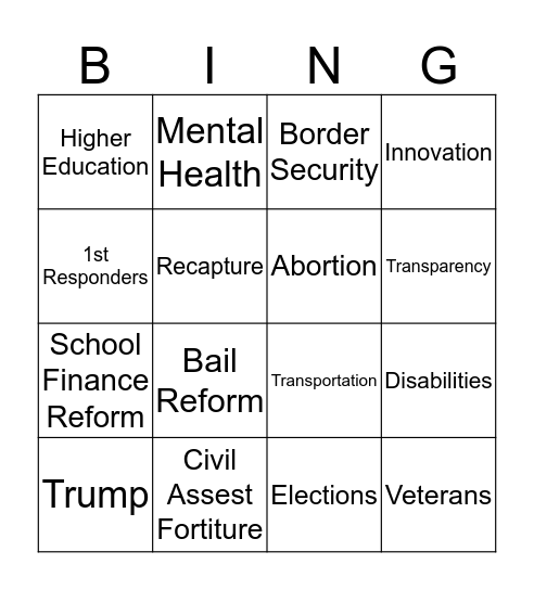 Texas State of the State Bingo Card