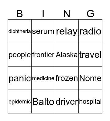 Balto Bingo Card