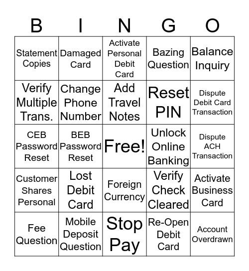 CCB Bingo Card