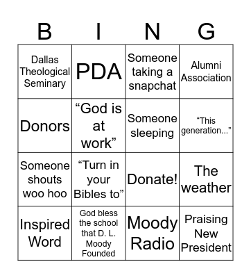 Founders Week Bingo Card