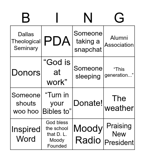 Founders Week Bingo Card