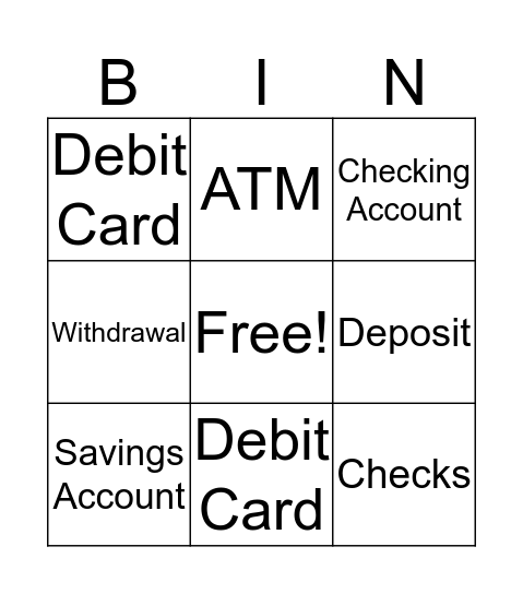 Banking Skills Bingo Card