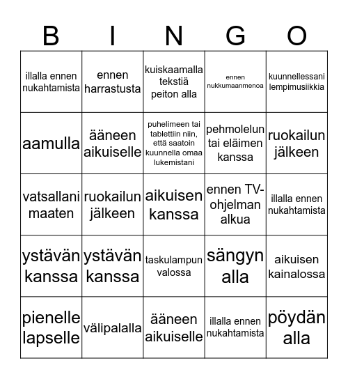 Olen lukenut Bingo Card