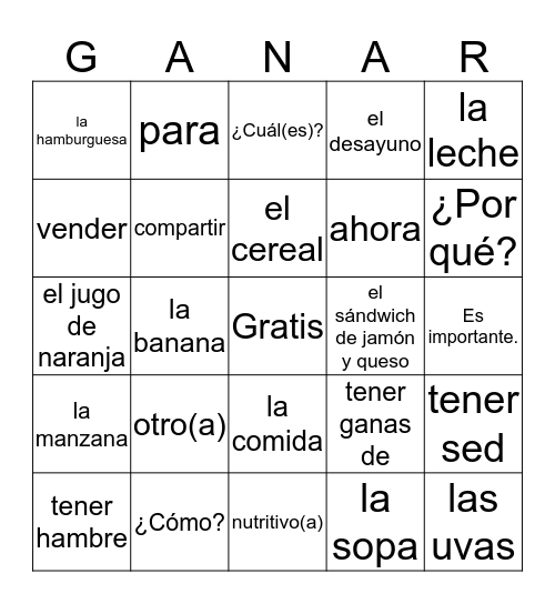 Vocabulario U3.1 Bingo Card