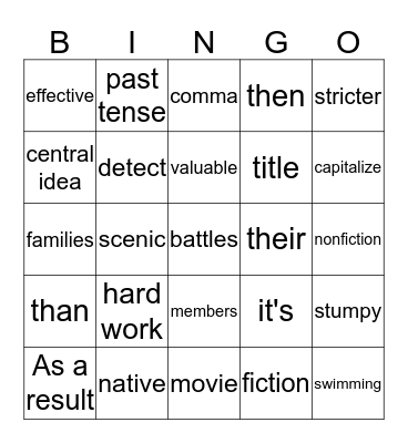 Vocabulary Practice Bingo Card