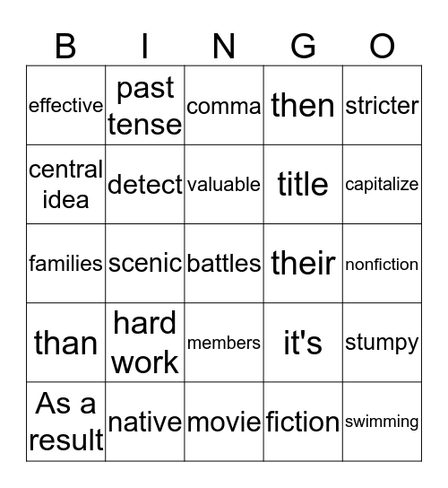 Vocabulary Practice Bingo Card