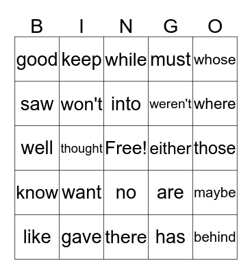 Sight Words (List #4) Bingo Card