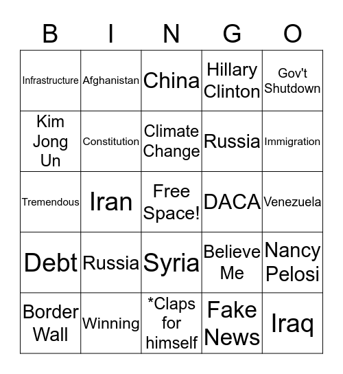 State of the Union Bingo Card